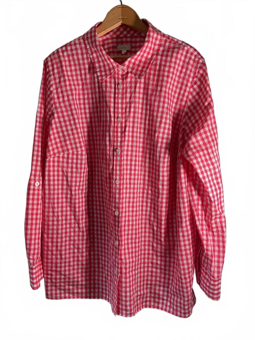Talbots Rose Red and White Gingham Button-Up Shirt/ Adjustable Sleeves 2X - Picture 2 of 10